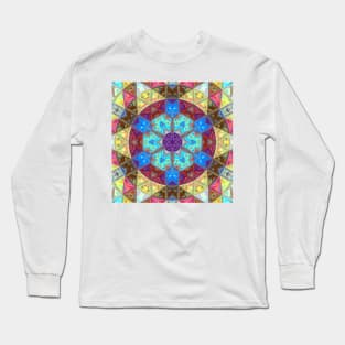 Mosaic Mandala Blue Pink and Yellow Long Sleeve T-Shirt